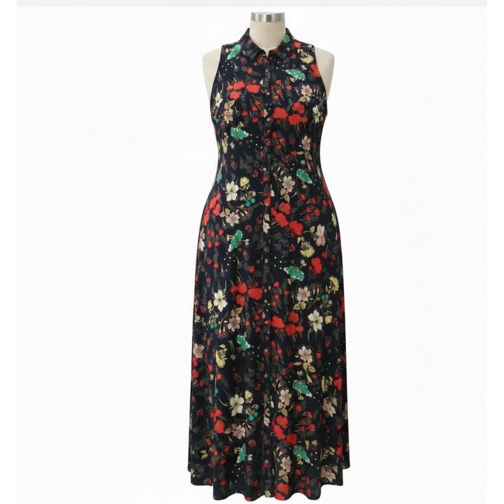 Tommy Hilfiger Navy Floral Sleeveless Maxi Dress Preppy Cottagecore 2x - Picture 1 of 7